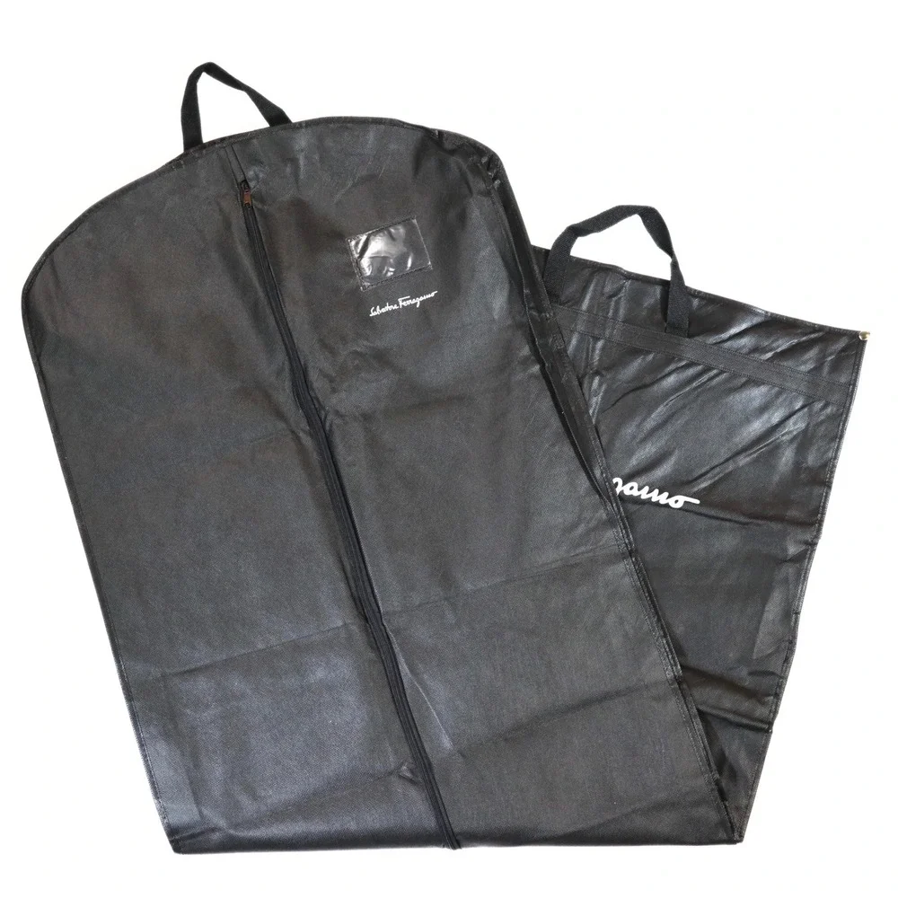 Salvatore Ferragamo Garment Bag Black Logo Travel Suit Cover Storage 23x62